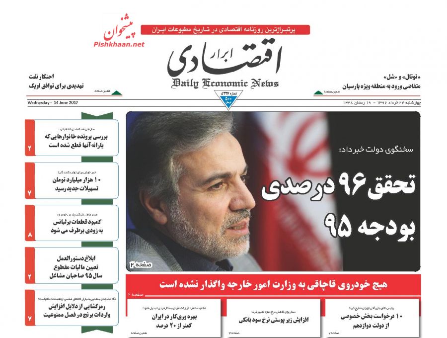 صفحه نخست روزنامه‌های اقتصادی ۲۴ خرداد ۹۶