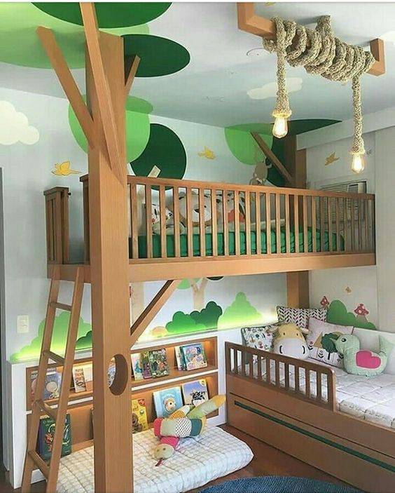 دکوراسیون اتاق خواب کودک به رنگ سبز و تم جنگل دکوراسیون اتاق خواب کودک به رنگ سبز و تم جنگل