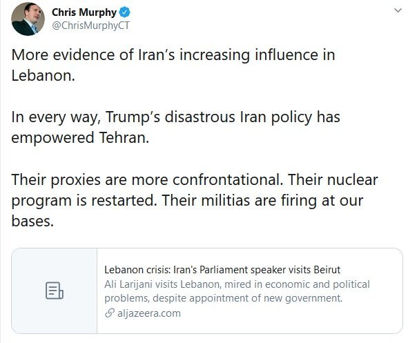 سناتور مورفی: سیاست فاجعه بار ترامپ، سبب تقویت نفوذ ایران در لبنان شده است