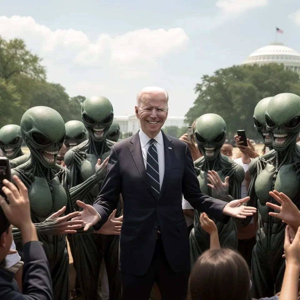 تصاویری هیجان انگیز از بایدن در جمع آدم فضایی‌ها!