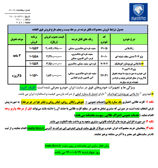 فروش فوق العاده ایران خودرو بدون قرعه کشی امروز چهارشنبه ۱۹ آبان ۱۴۰۰/لینک ثبت نام ایران خودرو + قیمت